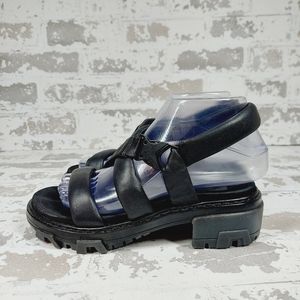 rag & bone Black Leather Lug-Sole Strappy Sandals